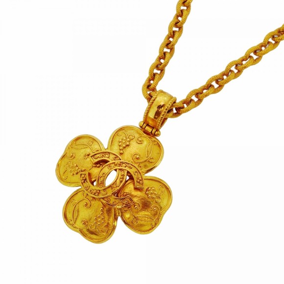 Chanel Coco Mark Clover Necklace, GP Plated Gold, Women's - Picture 1 of 6
